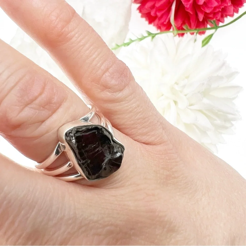 Rough Garnet Ring Size 7 Solid Sterling Silver 925 Chunky Handmade - Picture 8 of 11